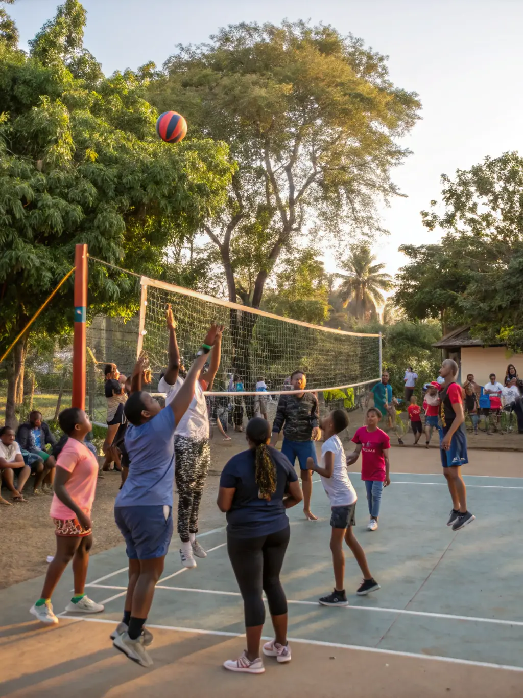 A heartwarming image of community members participating in a volleyball event at ASSOCIATION SPORTIVE DU RIPAULT, highlighting community engagement and inclusivity.