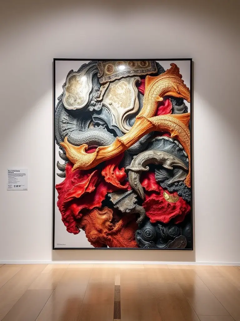 A photograph of an art exhibition showcasing a variety of paintings and sculptures created by local artists at the Public Washhouse.