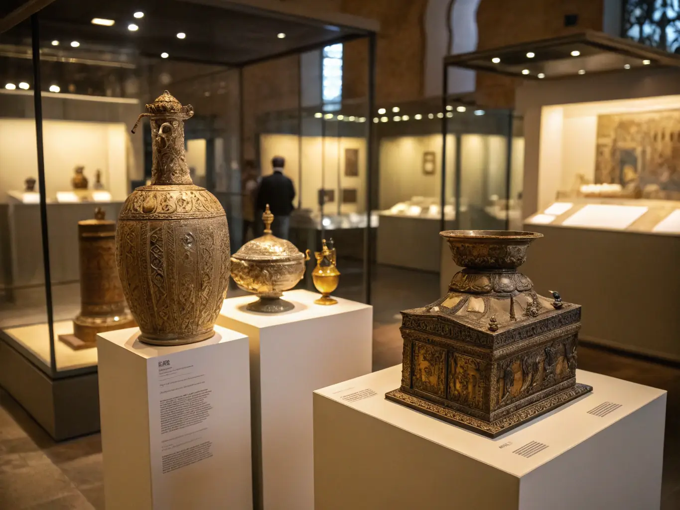 A photograph of a PATRIMOINE, CULTURE ET TRADITIONS exhibit at the Marcillieux museum, featuring restored agricultural equipment and everyday objects from before 1965.